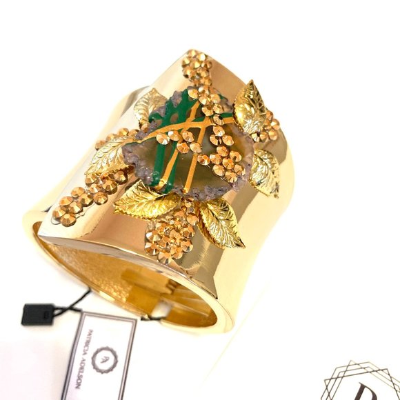 Gold Plated Bangle with Green Agate Stone - Picture 3 of 7